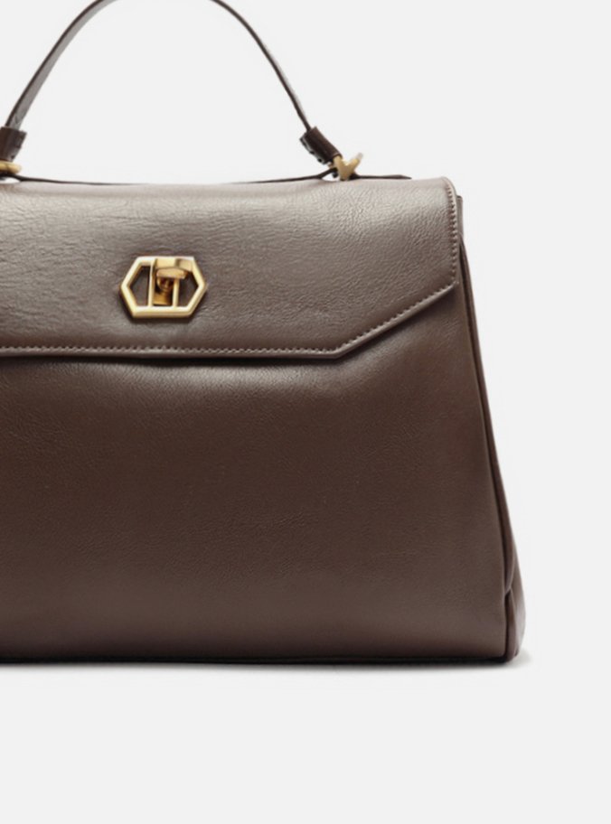 Bolsa Satchel Marrom Couro Média Bag Charm Nó