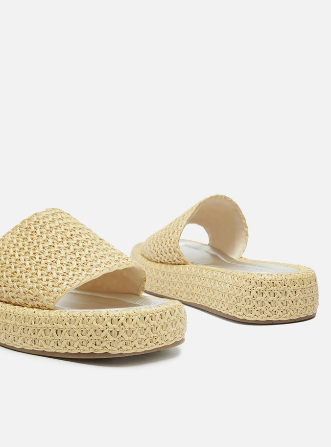 Sandália Bege Palha Crochê Flatform