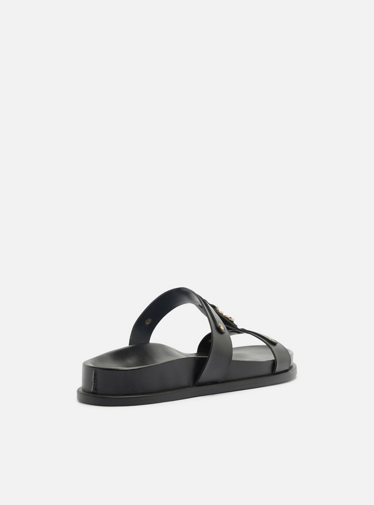 Sandália Papete Preta Couro Flatform Metais — foto 3