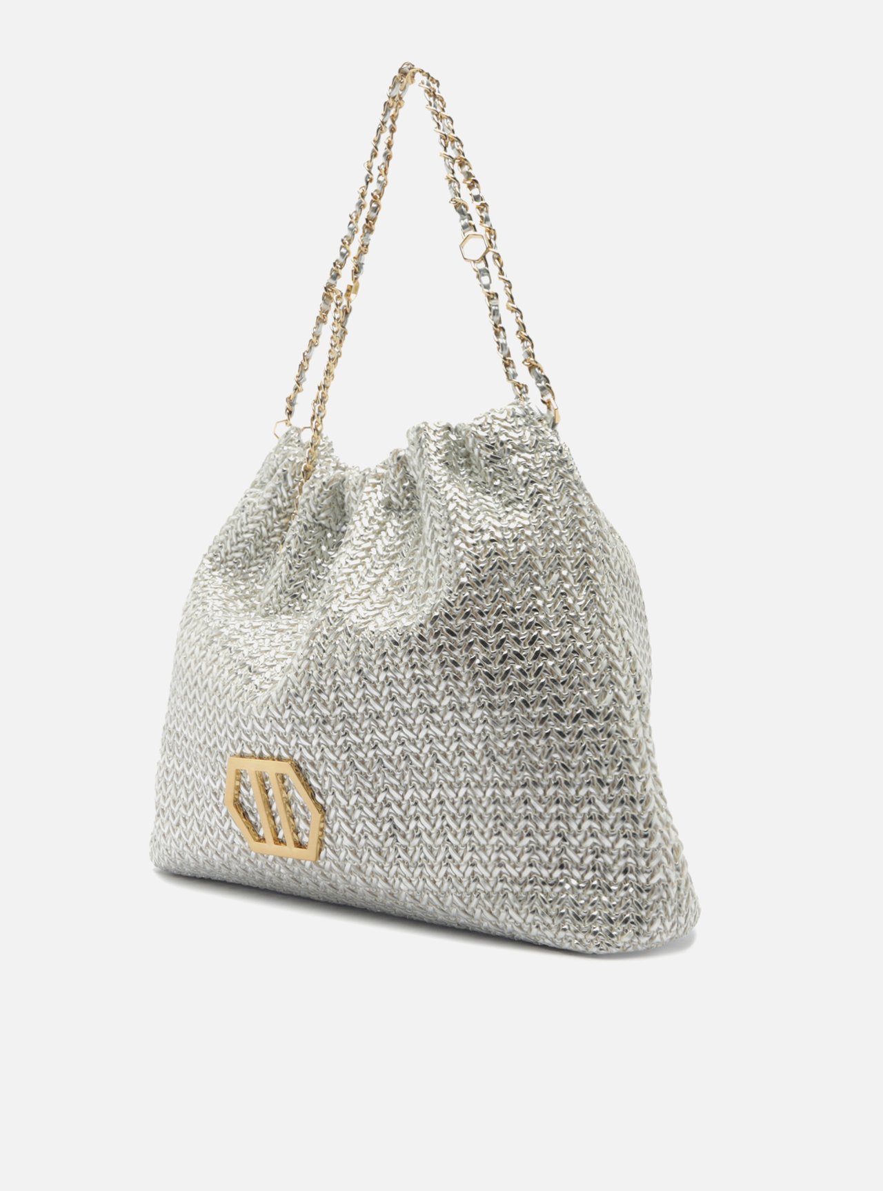 Bolsa Hobo Prateada Trama Esther Grande — foto 2
