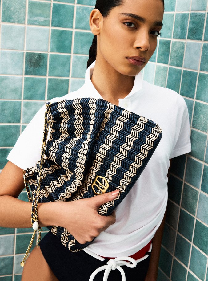 Bolsa Hobo Azul Ráfia Esther Grande