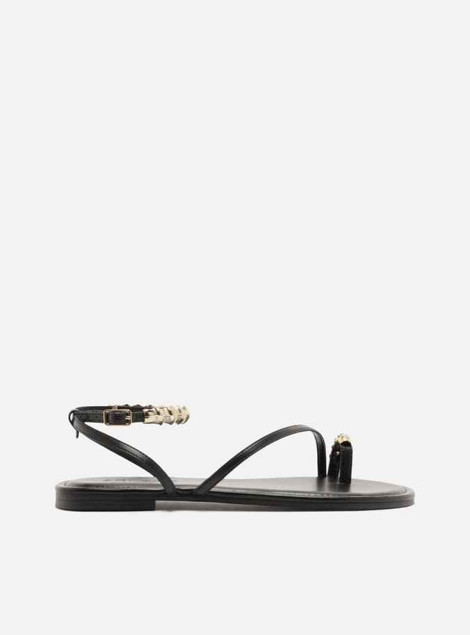 Sandália Rasteira Preta Metais Dedeira