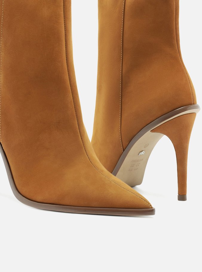 Bota Marrom Nobuck Cano Curto Salto Alto Fino