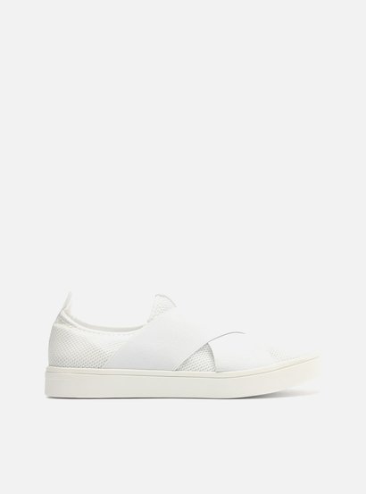 Slip On Branco Tecido Sola Baixa Elásticos