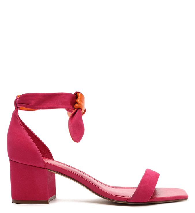 Sandália Rosa Nobuck Bloco Médio Lace Up Iza