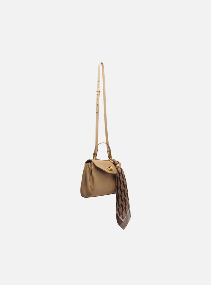 Bolsa Satchel Bege Couro Pequena Lenço