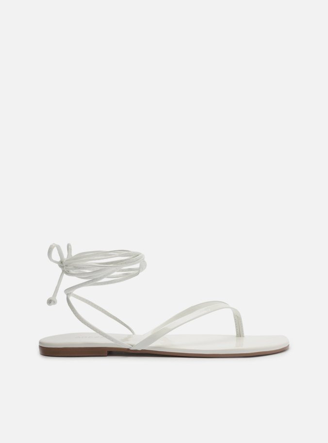 Rasteira Branca Verniz Tiras Flip Flop Amarração