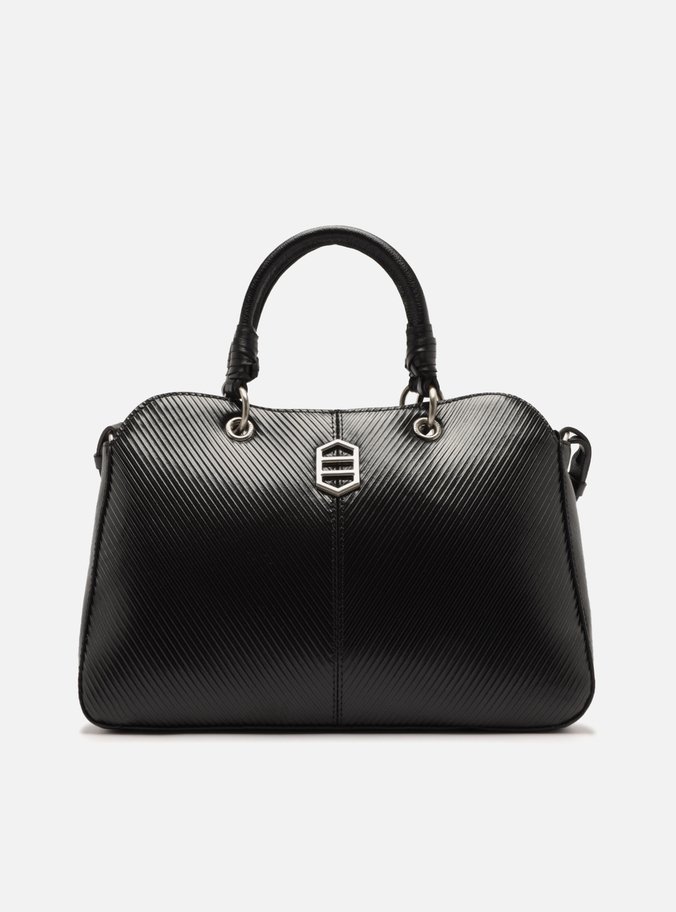 Bolsa Tote Preta Couro Grande Metal