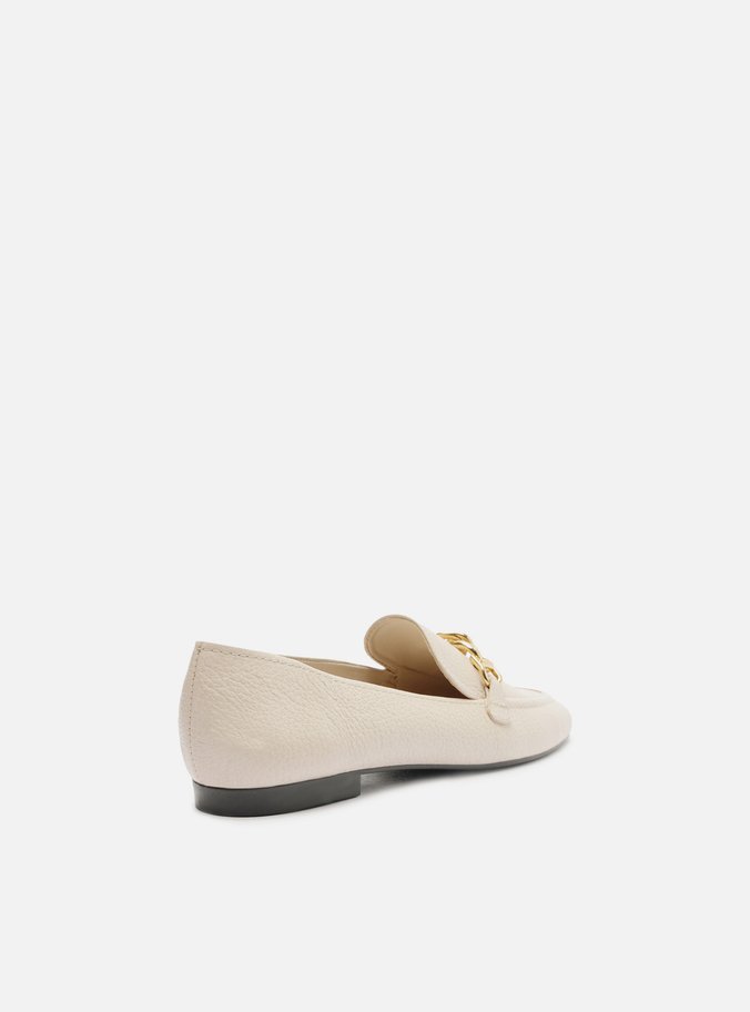 Mocassim Branco Couro Bridão Metal Textura