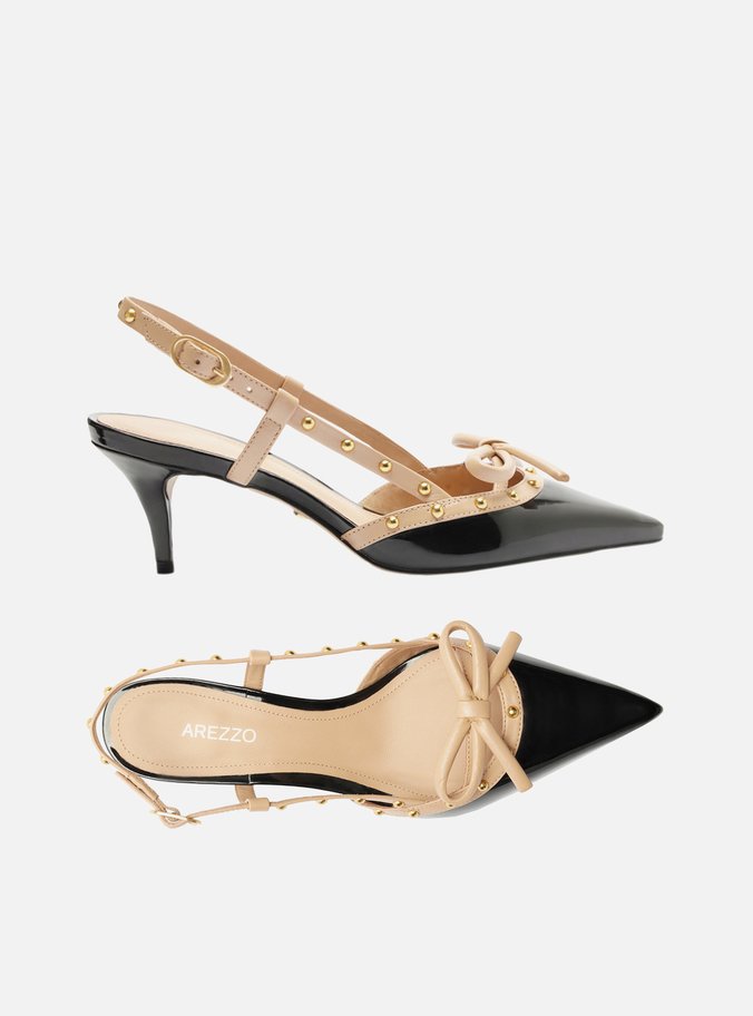 Scarpin Preto Verniz Salto Kitten Slingback
