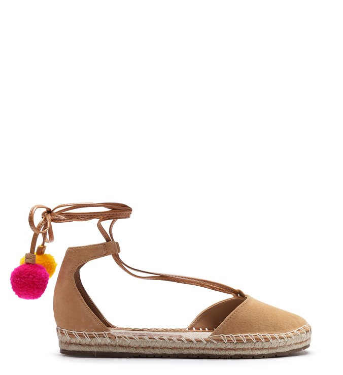Sandália Espadrille Nude Amarração Pompons