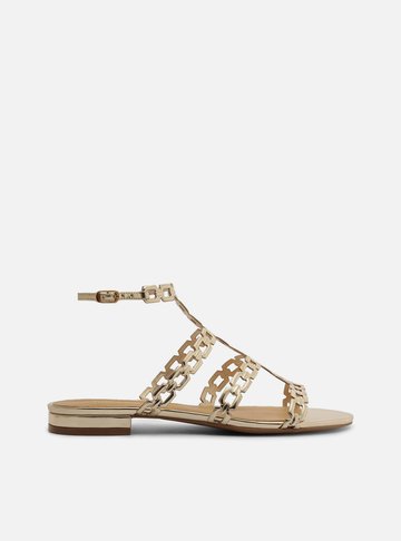Sandália Rasteira Dourada Elos Gladiadora