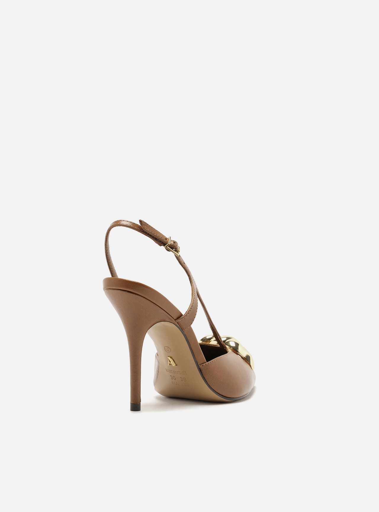 Scarpin Marrom Couro Slingback Salto Fino Metais — foto 4
