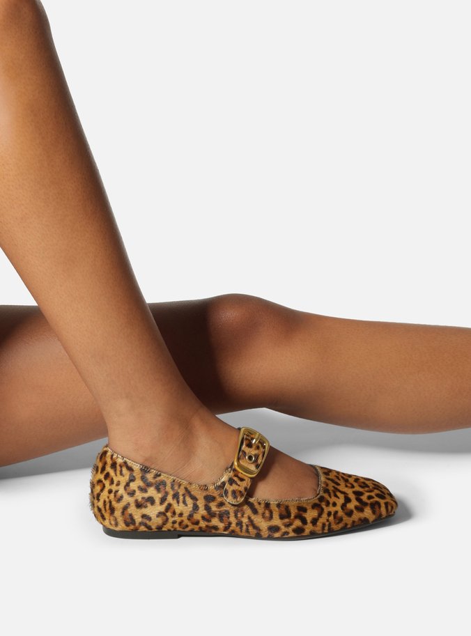 Sapatilha Animal Print Couro Bico Quadrado Fivela