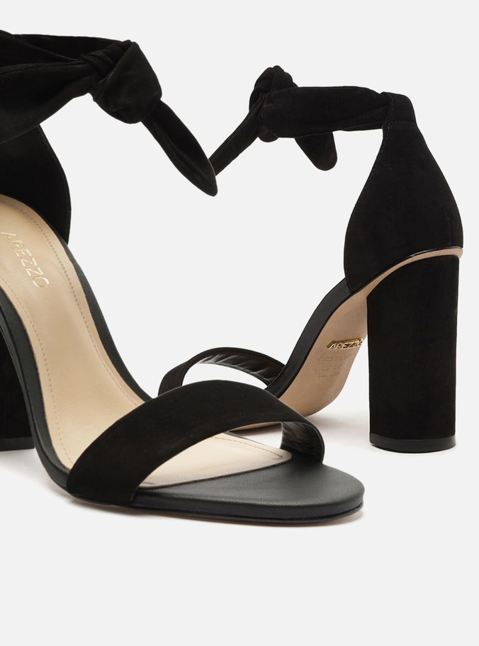 Sandália Lace-Up Nobuck Salto Bloco Alto Preta