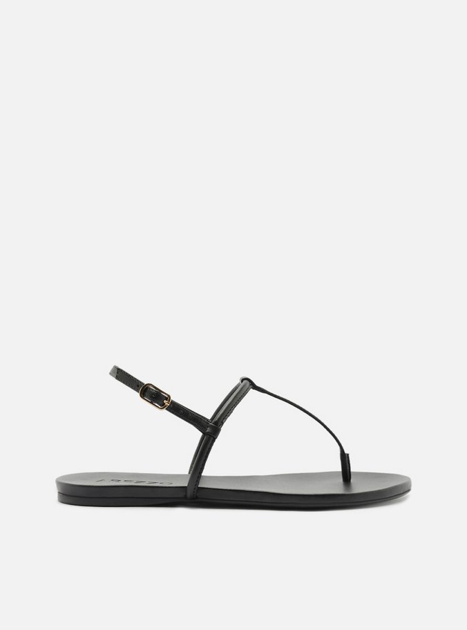 Sandália Rasteira Preta Bico Redondo Fivela