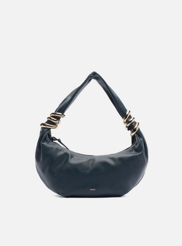 Arezzo — Bolsa Hobo Azul Couro Média Argolas Douradas