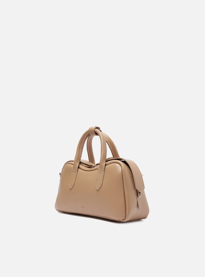 Bolsa Tiracolo Bege Couro Pequena Zíper Duplo