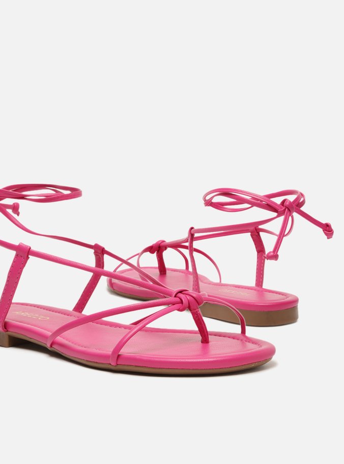 Sandália Rasteira Rosa Amarração Tiras Flats