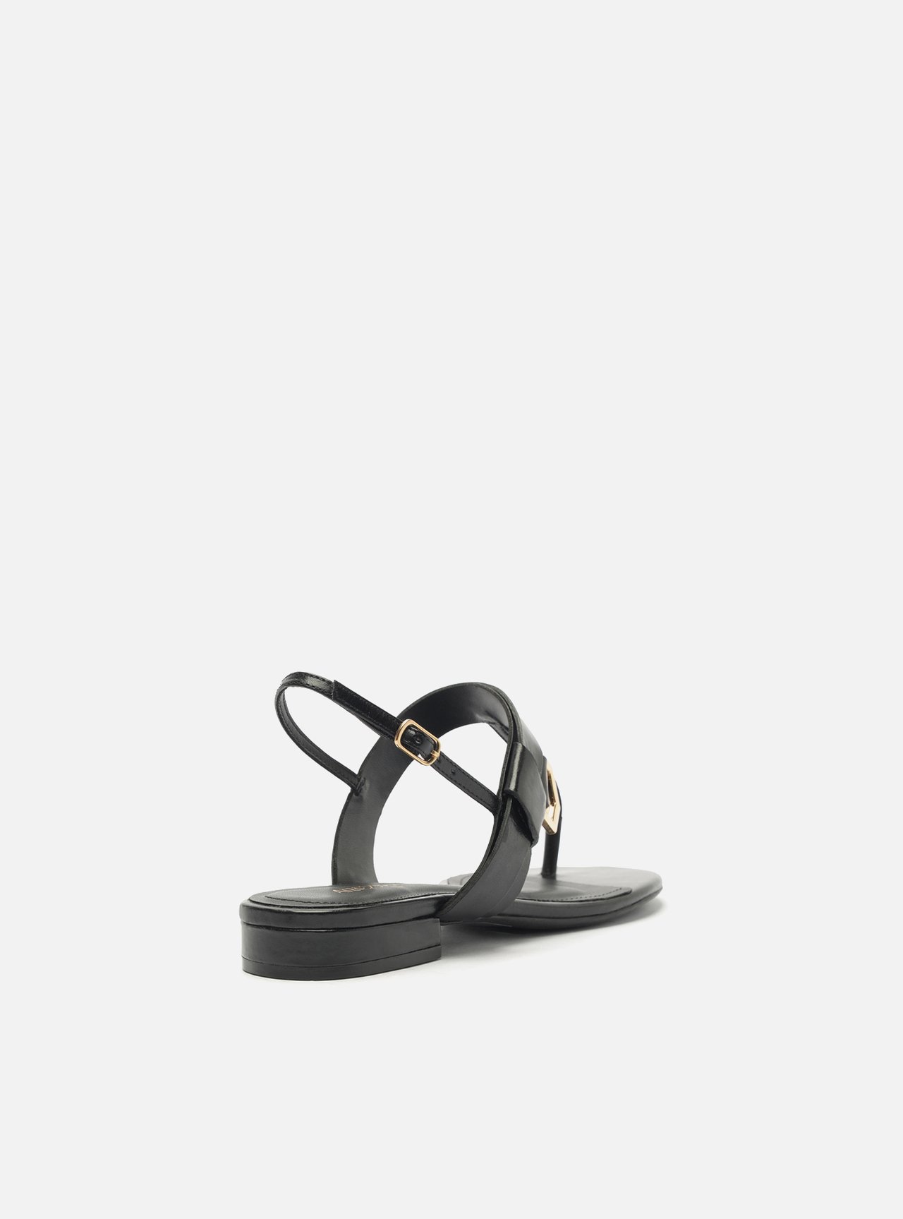 Sandália Rasteira Preto Couro Fivela Metais — foto 3