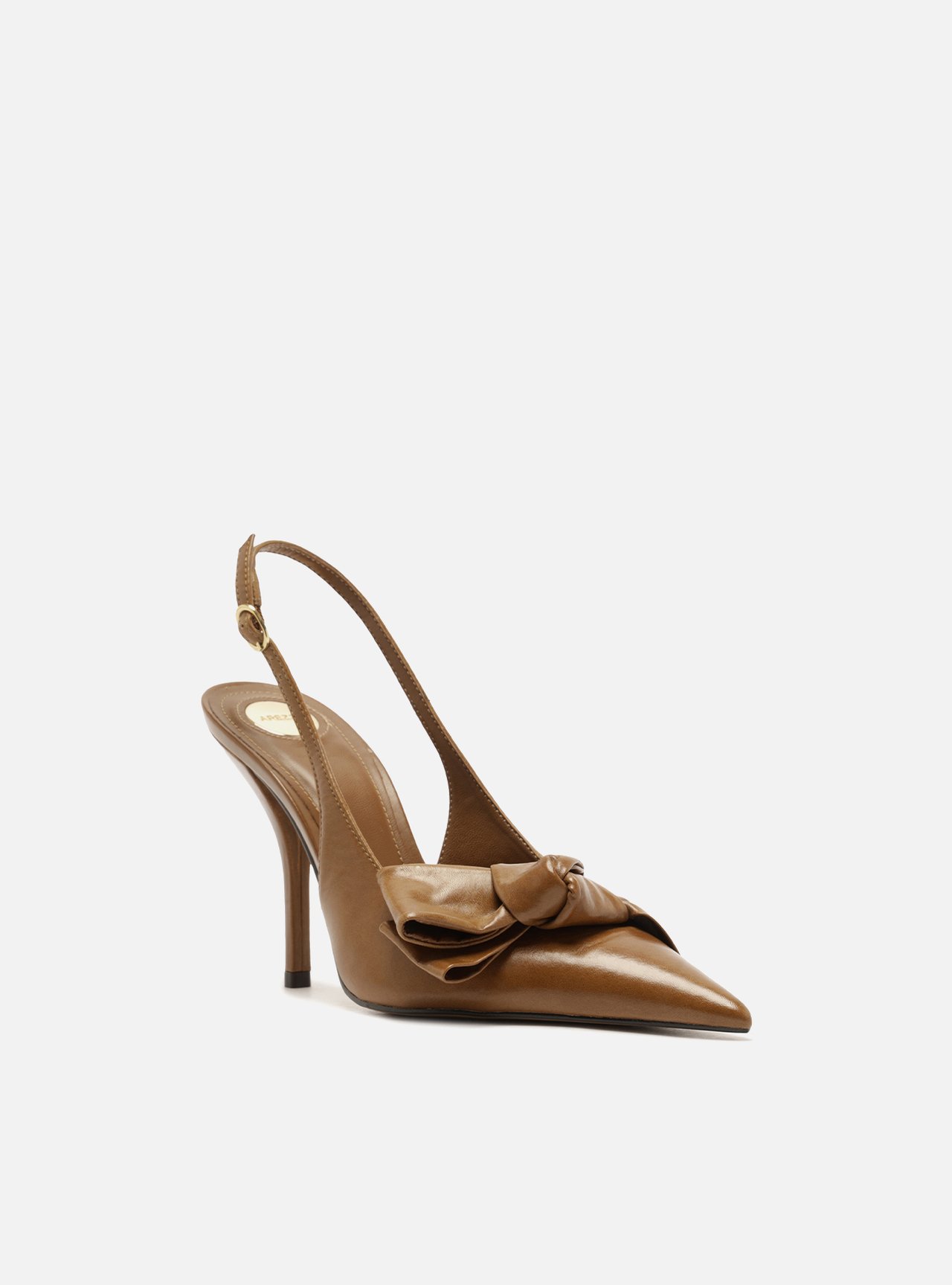Scarpin Marrom Couro Salto Fino Laço Slingback — foto 2