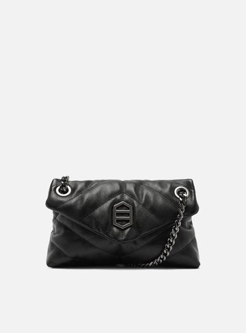 Bolsa Tiracolo Preta Couro Matelassê Média