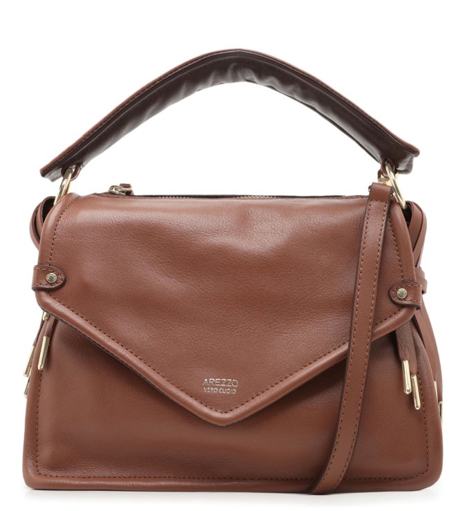Bolsa Satchel Couro Marrom Duda Média Dark Romance