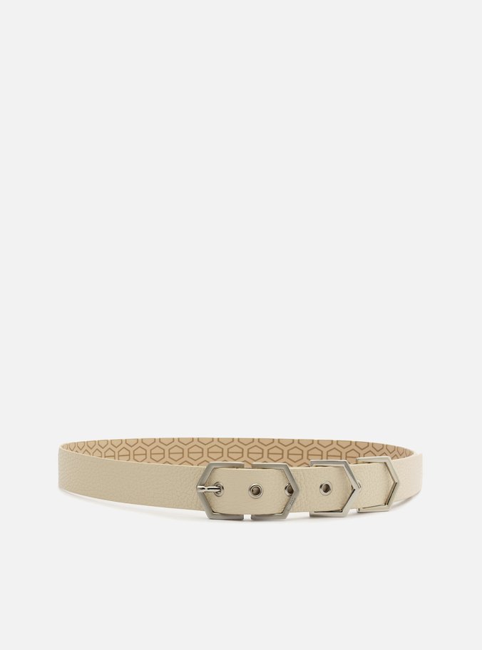 Cinto Off-White Couro Médio Fivelas Geométricas