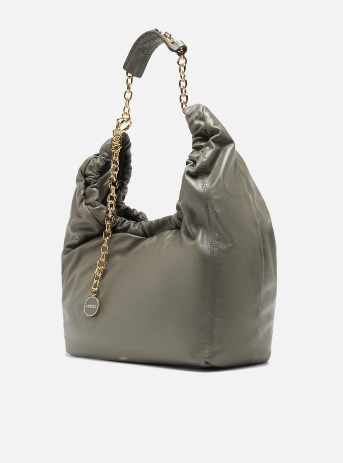 Bolsa Hobo Cinza Couro Olívia Grande