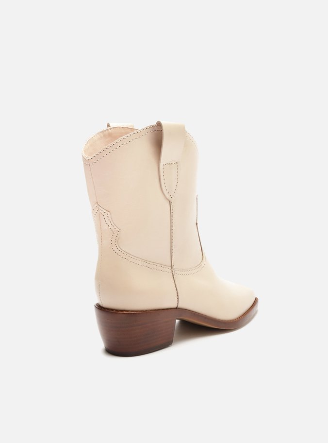 Bota Branca Couro Cano Curto Western Alicia