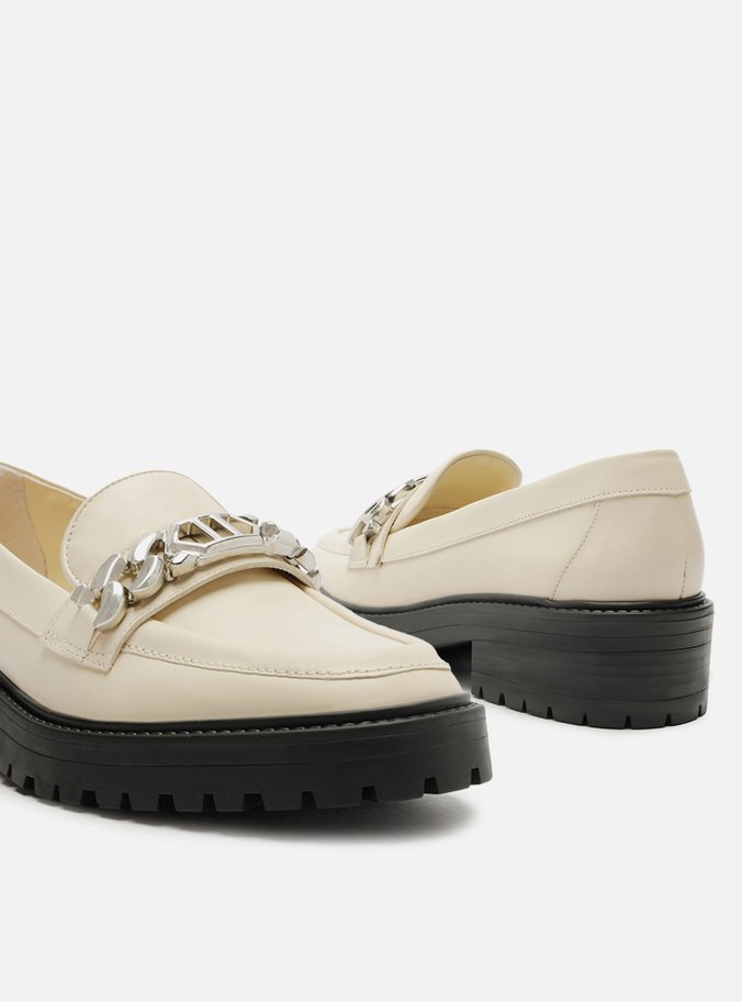 Mocassim Branco Couro Tratorado Corrente