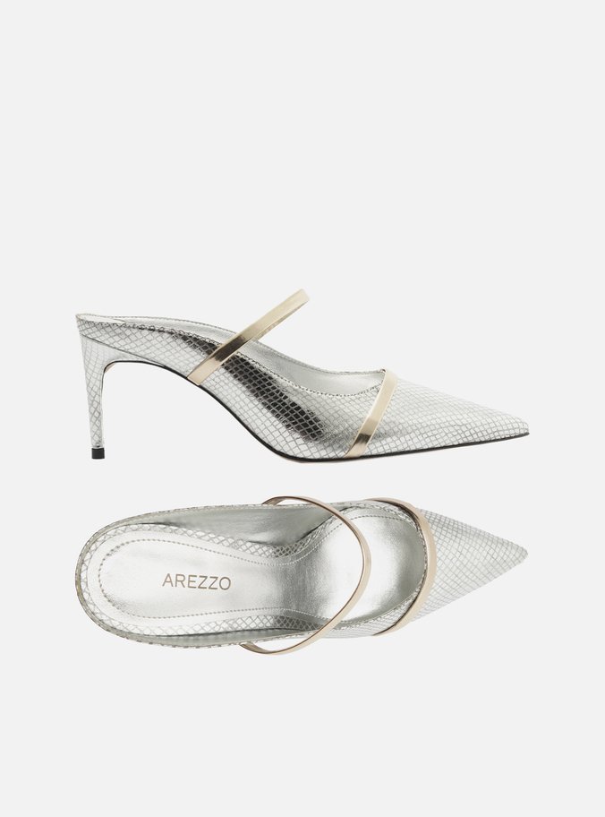 Mule Prateada Skin Salto Fino Tiras