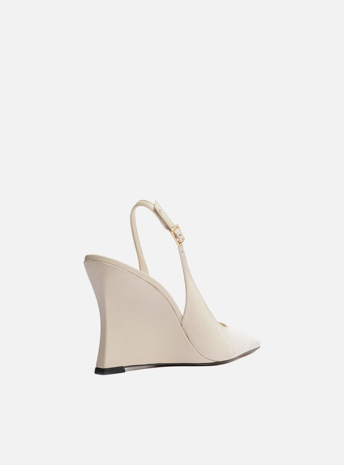 Scarpin Branco Couro Salto Anabela Slingback