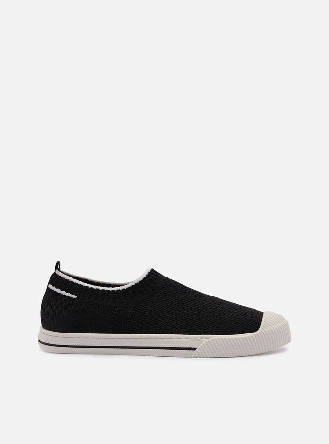 Tênis Slip On Preto Knit Detalhe Branco
