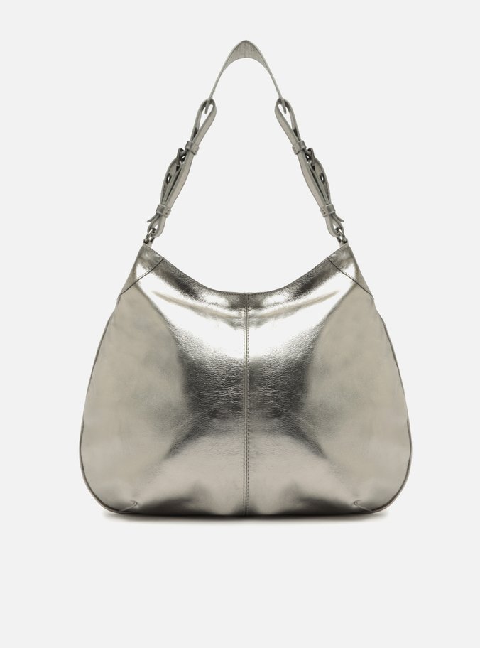 Bolsa Hobo Prata Couro Grande Ilhós