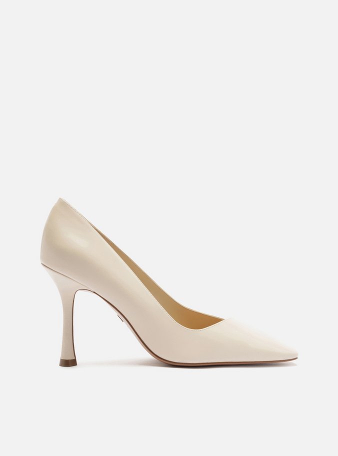 Scarpin Peep Toe Branco Couro Bico Quadrado