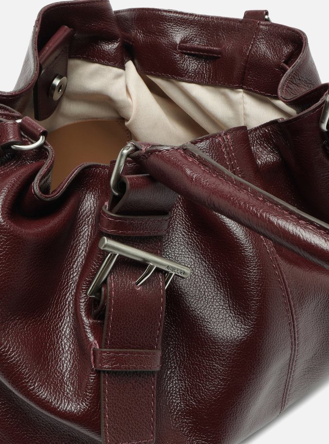 Bolsa Tote Vermelha Couro Grande Fivelas