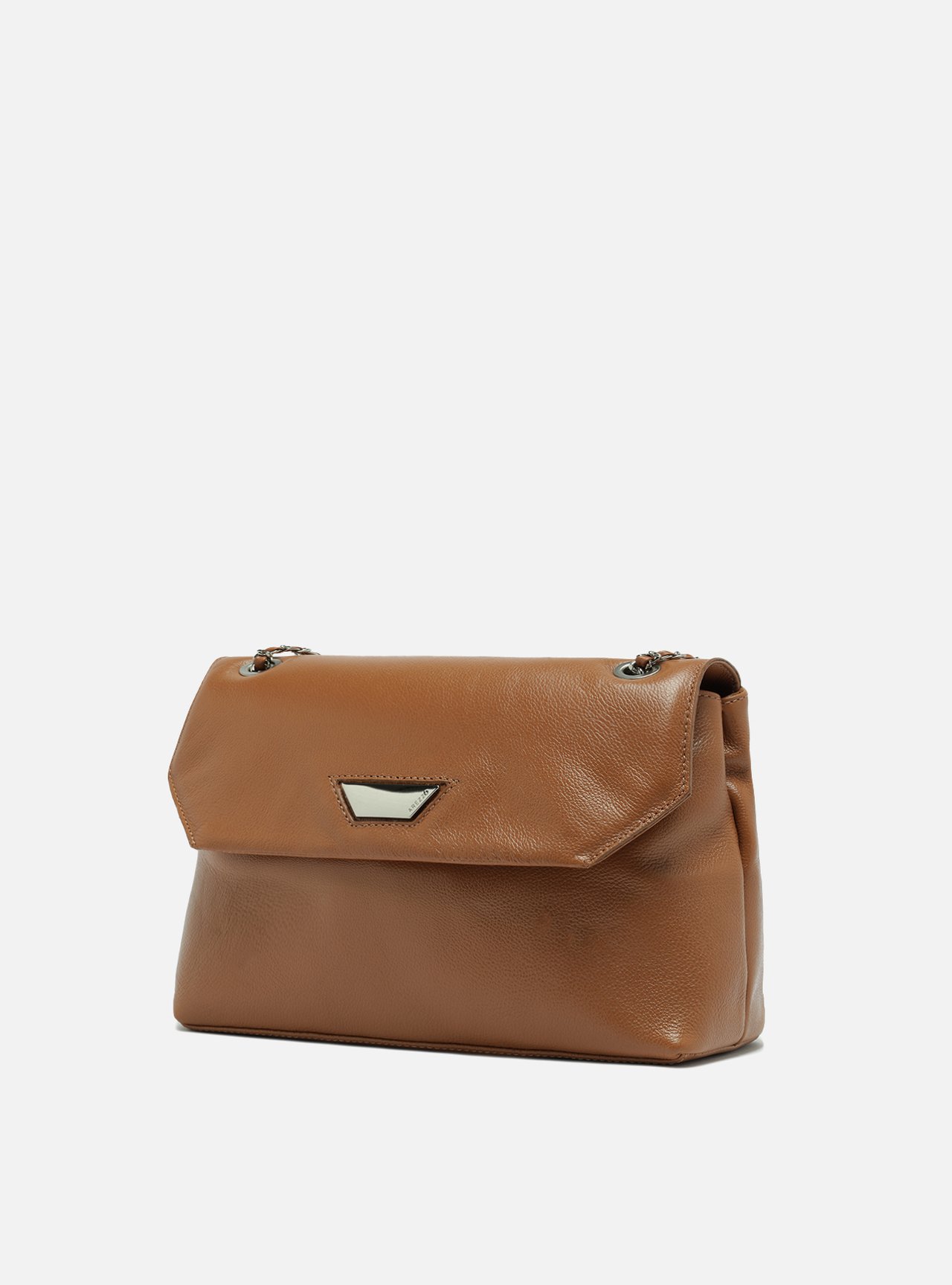 Bolsa Tiracolo Marrom Couro Média Lapela Metal — foto 2