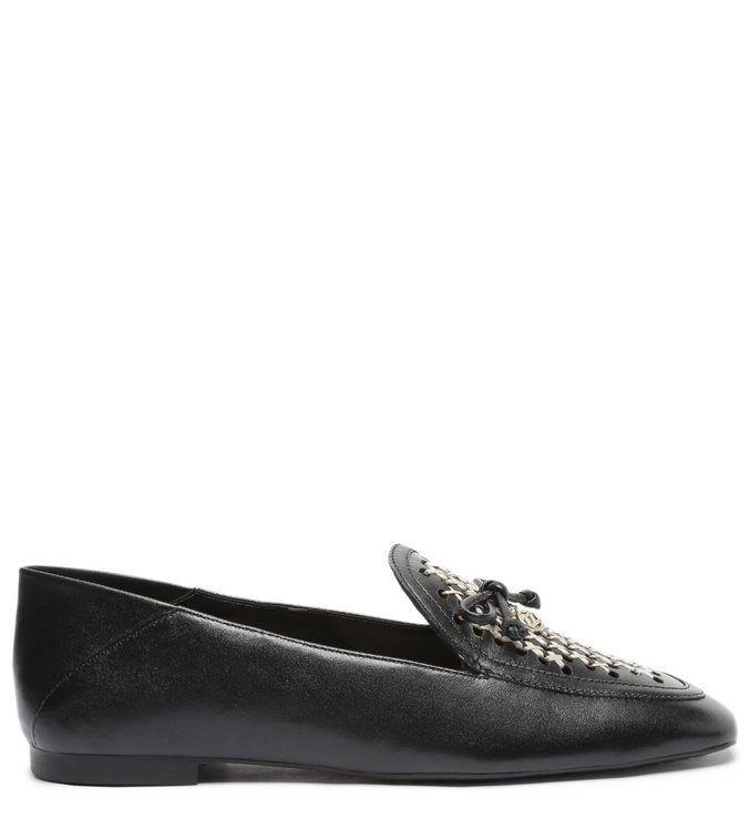 Mocassim Preto Couro Ráfia