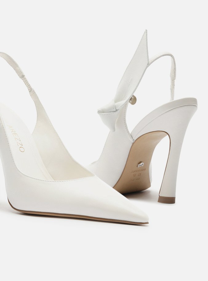Scarpin Branco Couro Salto Alto Slingback Livia
