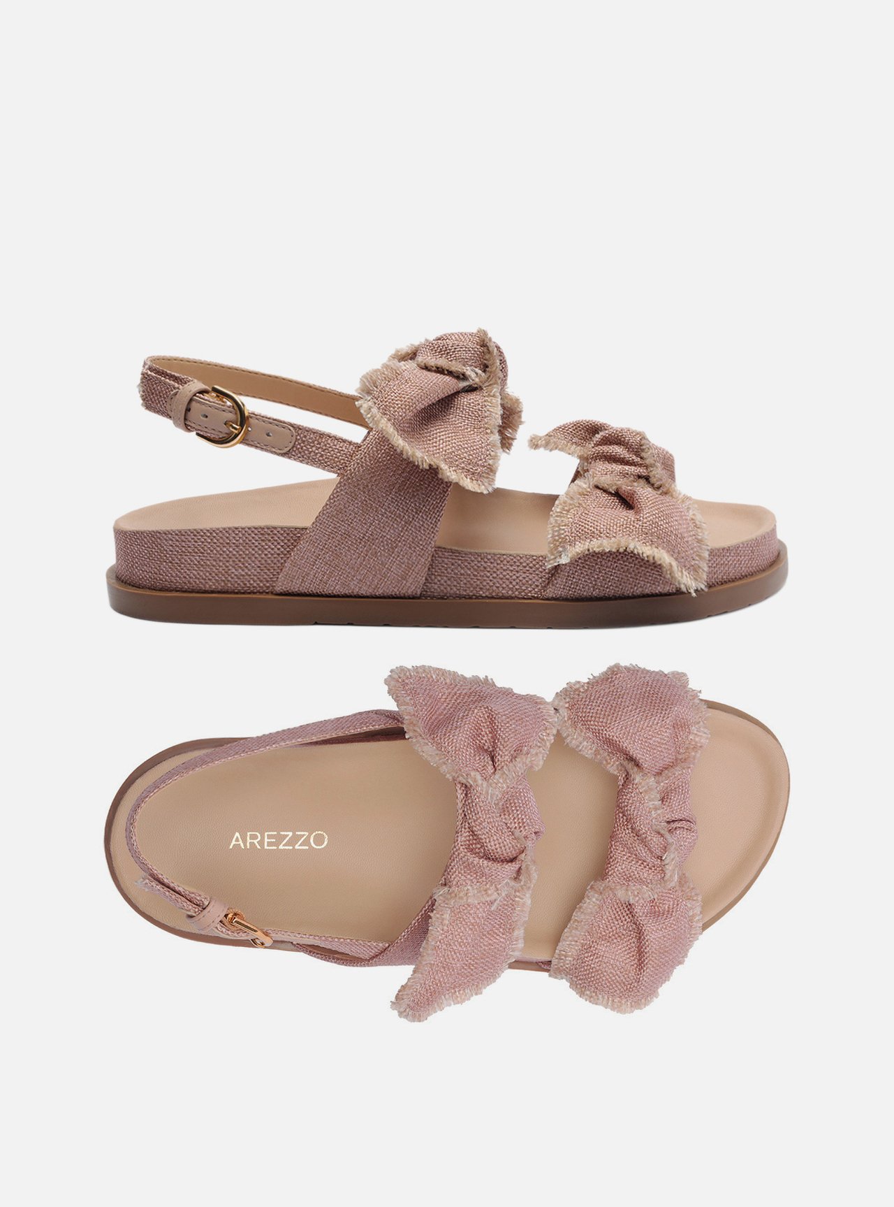 Sandália Papete Rosa Flatform Fivela Linho Lacinho — foto 5