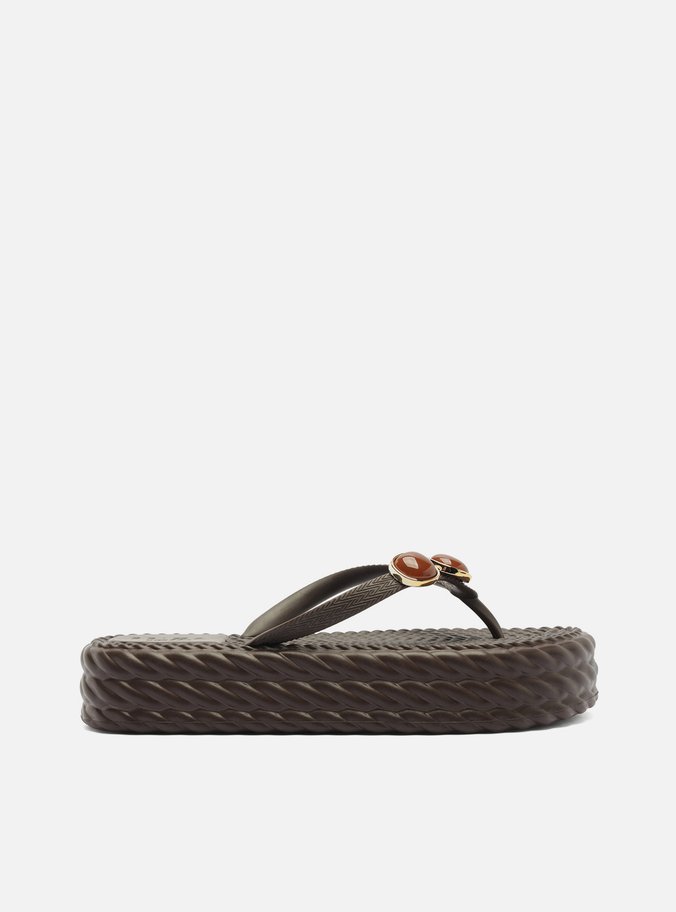 Sandália Marrom Flatform Marrocos Mid Flip Flop Pedra