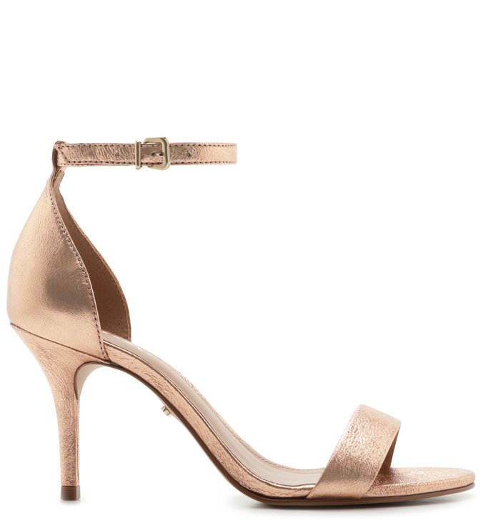Sandália Salto Médio Fino Crouro Dourado Isabelli