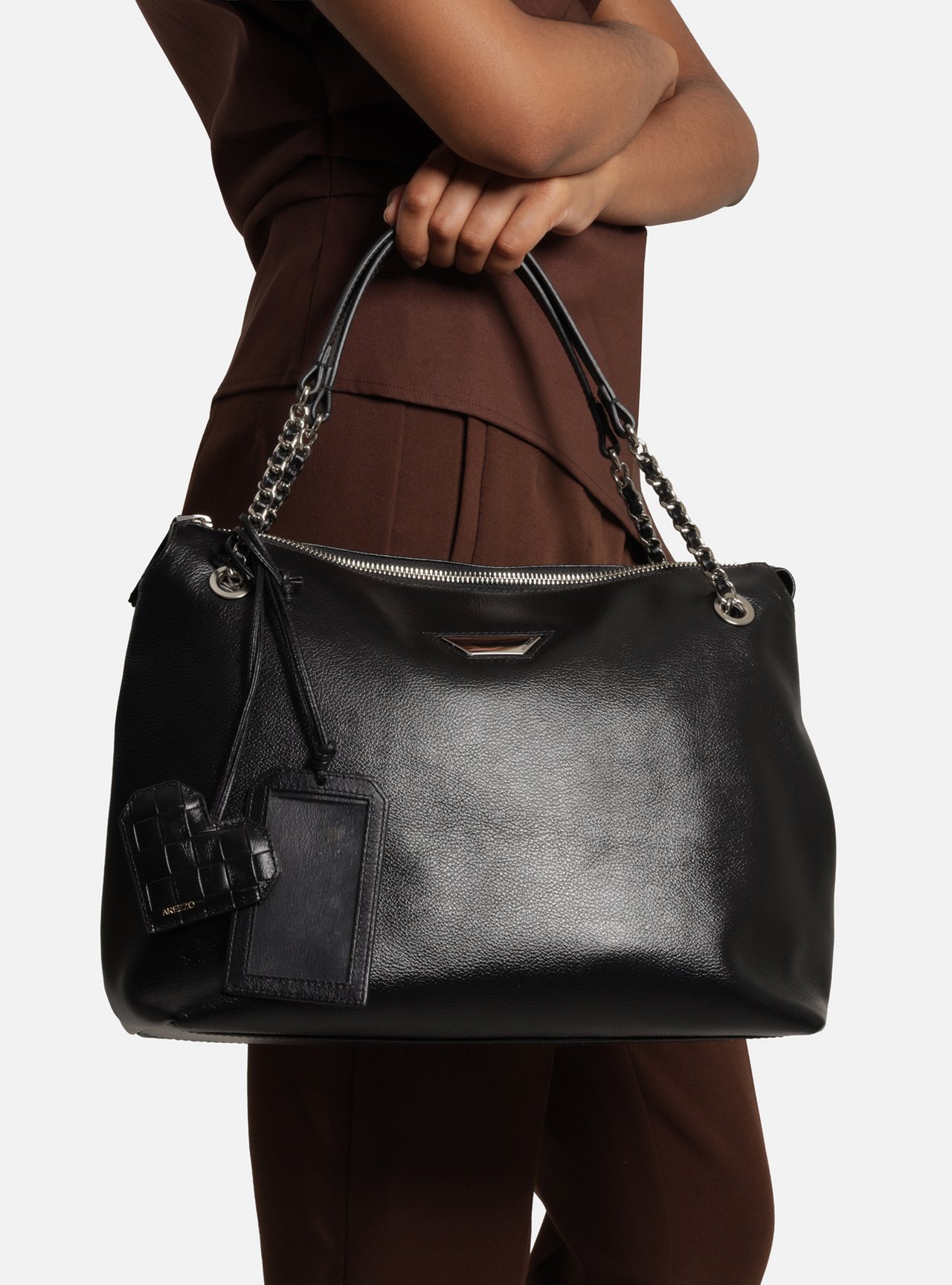 Acessório Bag Charm Preto Couro Tressê Coração — foto 8