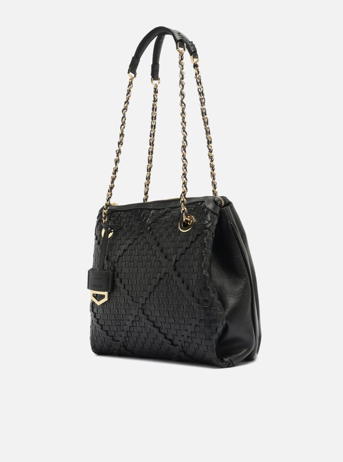 Bolsa Tiracolo Preta Couro Tressê Cruzado Média