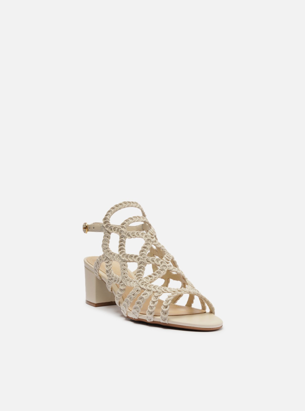Sandália Off-White Bordada Salto Médio Bloco — foto 2
