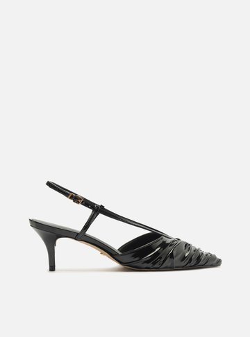 Scarpin Preto Verniz Salto Fino Slingback