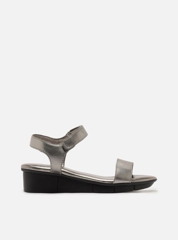 Sandália Prata Couro Flatform Velcro Comfort