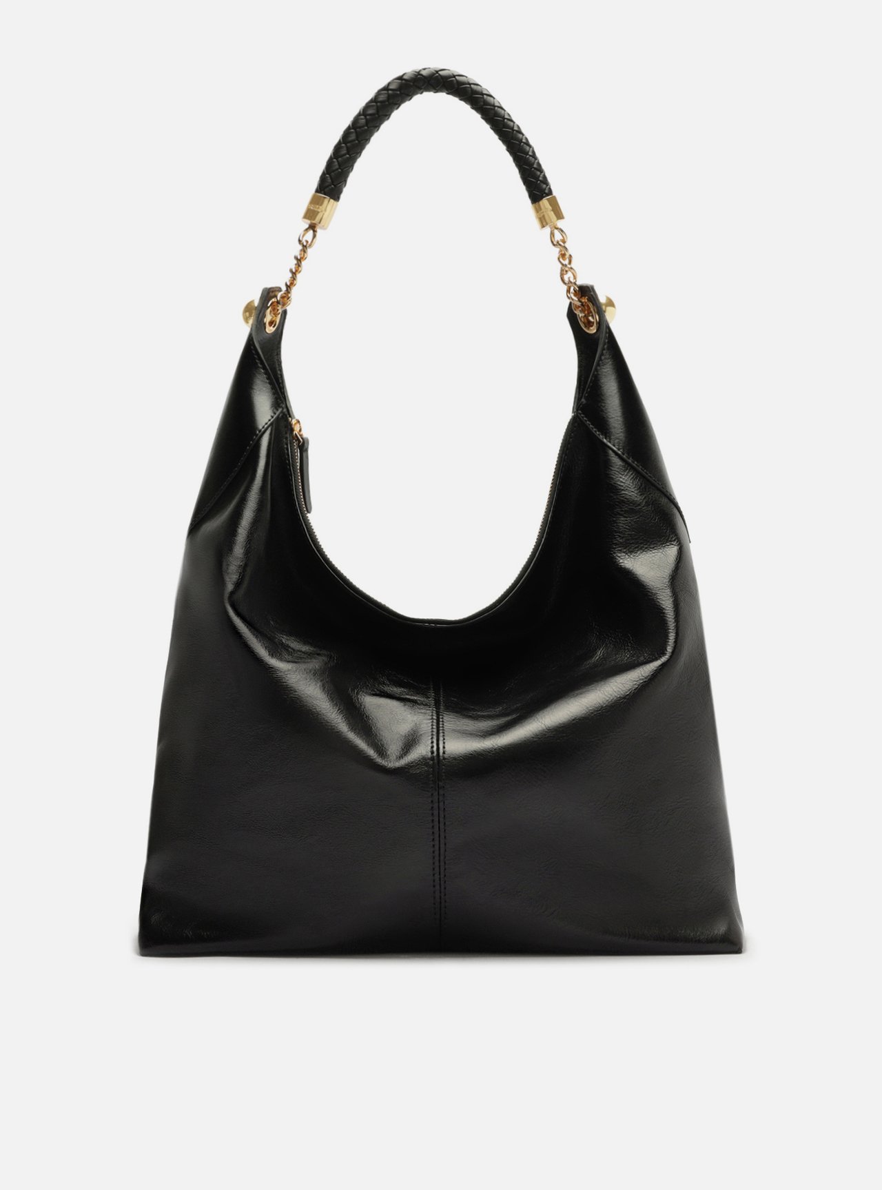 Bolsa Hobo Preta Couro Grande Alça Metais — foto 1