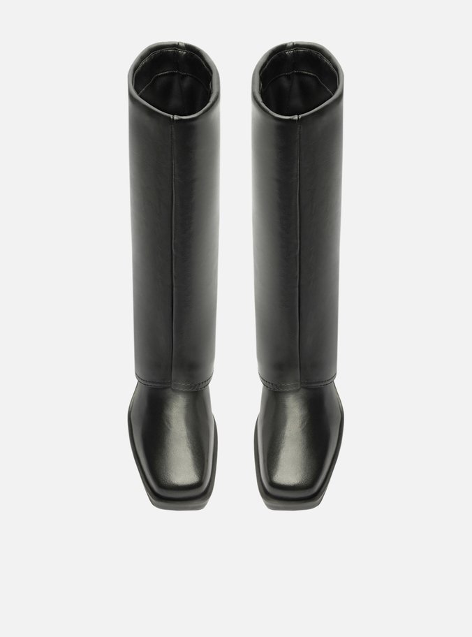 Bota Preta Couro Cano Médio Montaria Capa